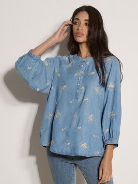 Chambray Embroidered Top